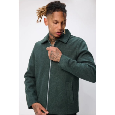 Veste zippée à col classique-Vert Foncé
