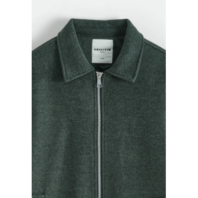 Veste zippée à col classique-Vert Foncé